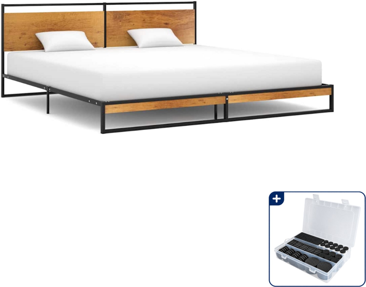 vidaXL bedframe - 200 x 200 cm - metaal - zwart - Inclusief antikrasvilt 177-delig