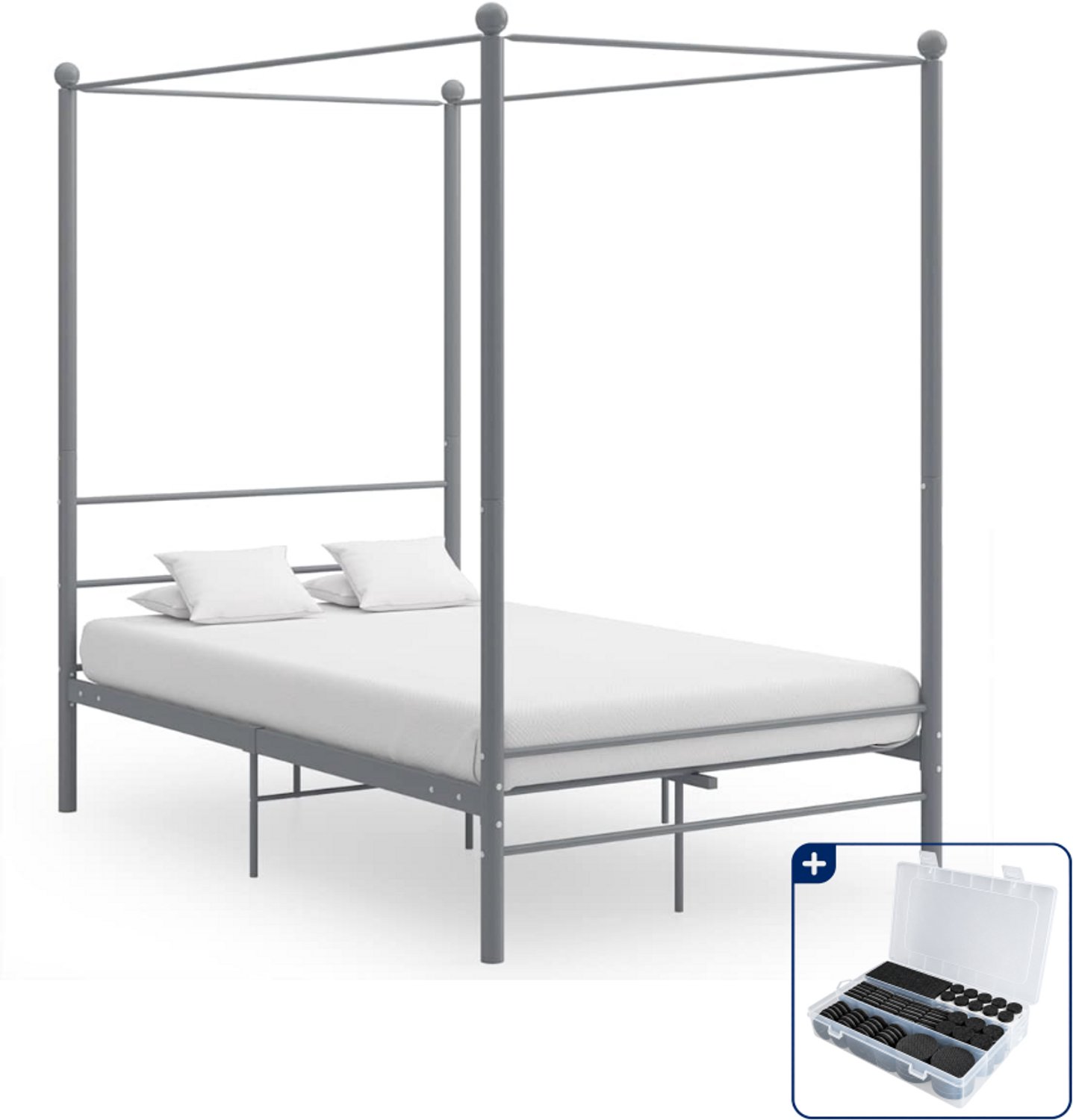 vidaXL hemelbedframe Small double 140 x 200 cm - grijs - Inclusief antikrasvilt 177-delig