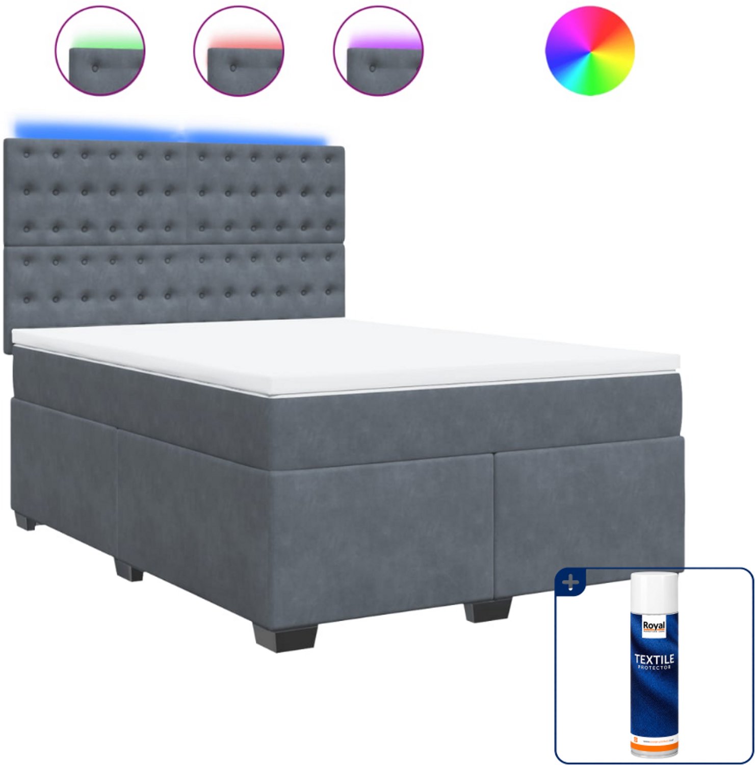 vidaXL boxspring - Queensize - 160 x 200 cm - fluweel - donkergrijs - Inclusief textielbeschermer 500 ml