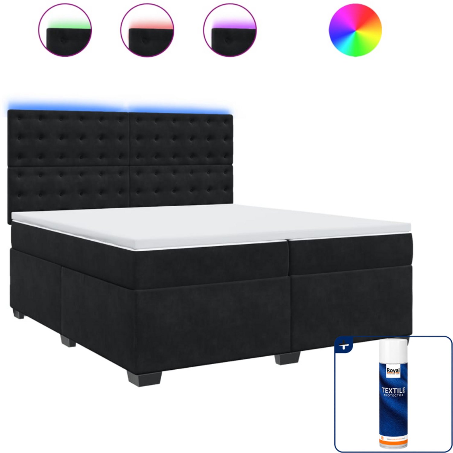 vidaXL Boxspring - Super kingsize - 200 x 200 cm - fluweel - zwart - Inclusief textielbeschermer 500 ml