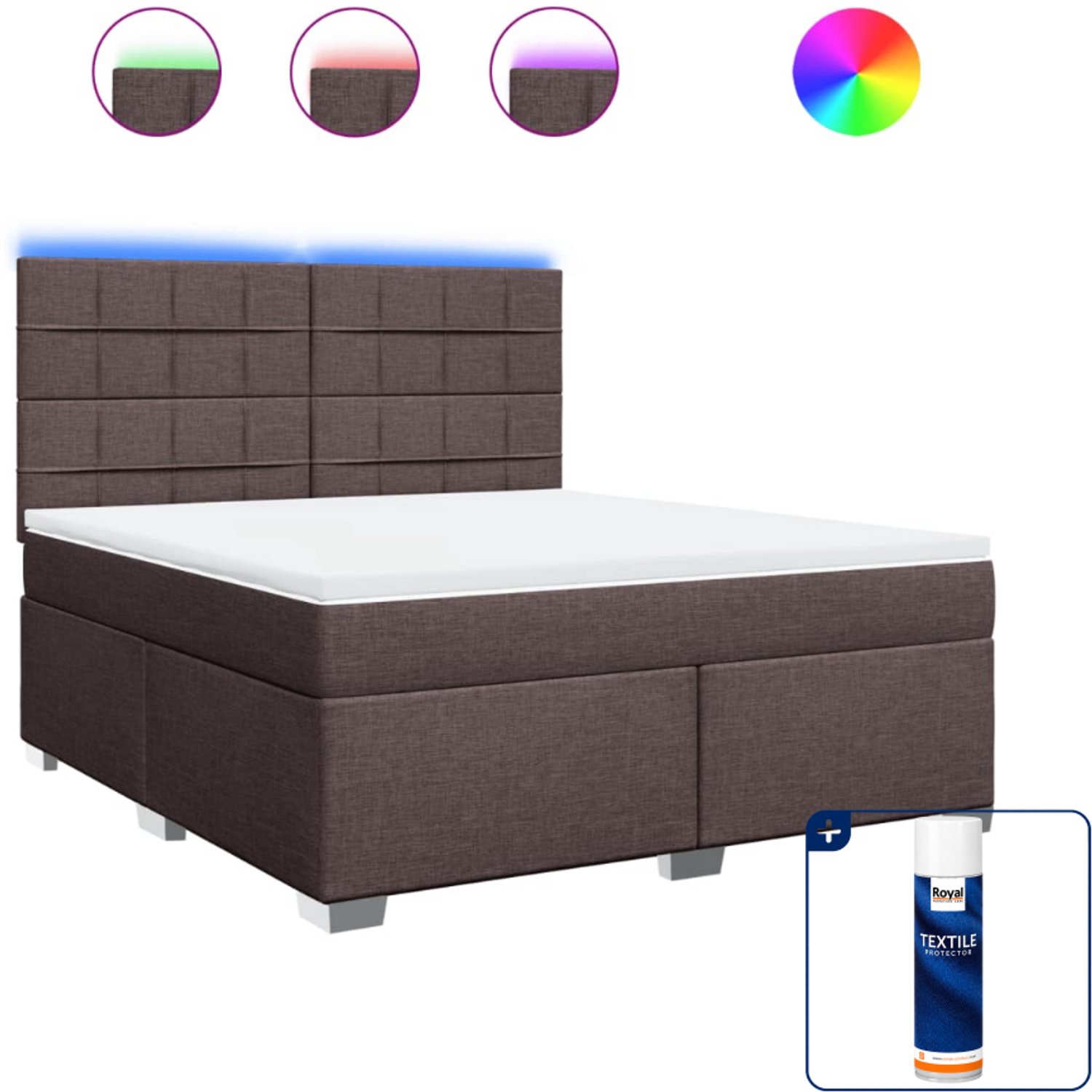 vidaXL Kingsize boxspring met matras - 180 x 200 cm - donkerbruin - Inclusief textielbeschermer 500 ml