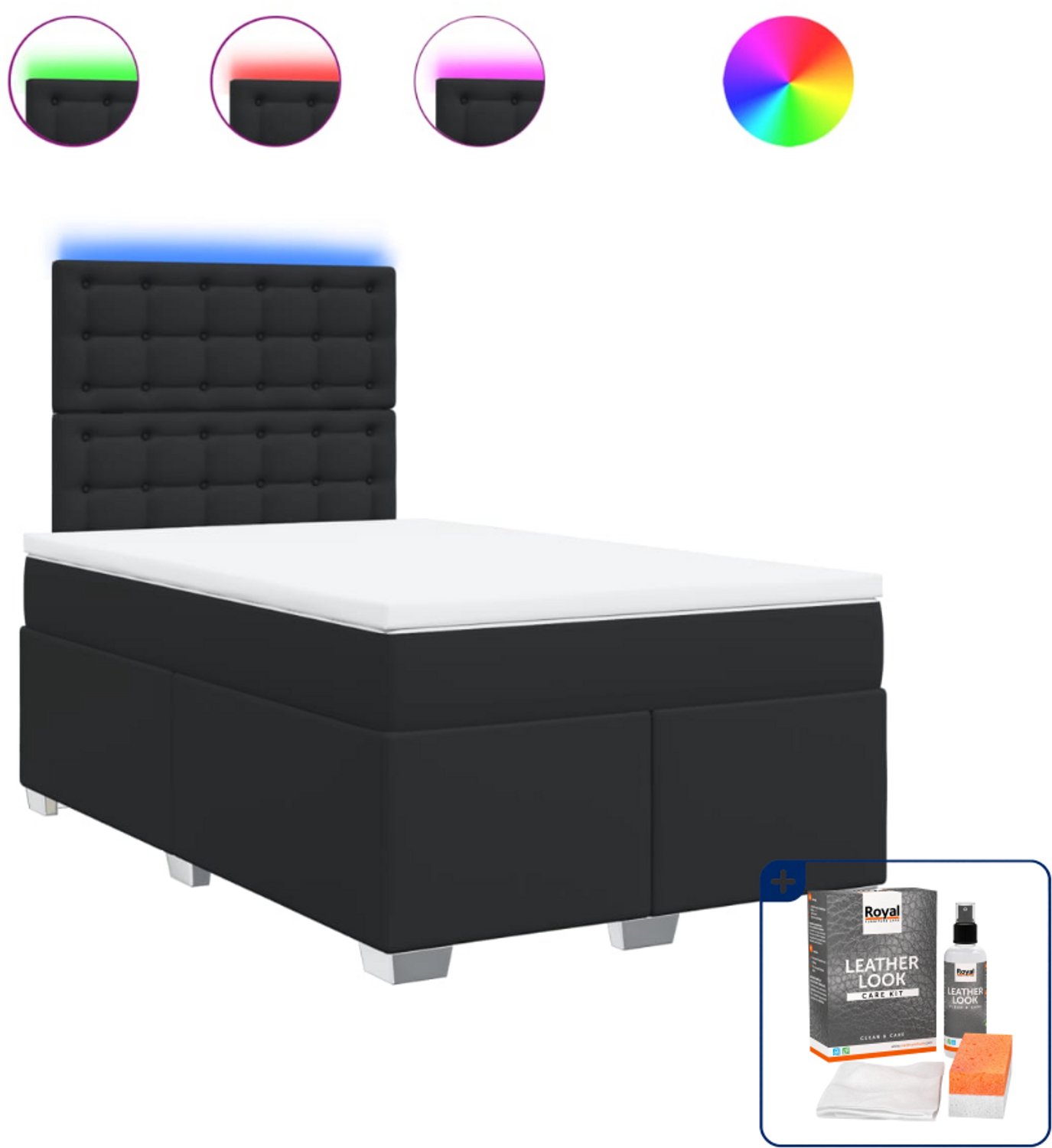 vidaXL boxspring met matras 120 x 190 cm - kunstleer - zwart - Inclusief onderhoudsset voor kunstleer 150 ml