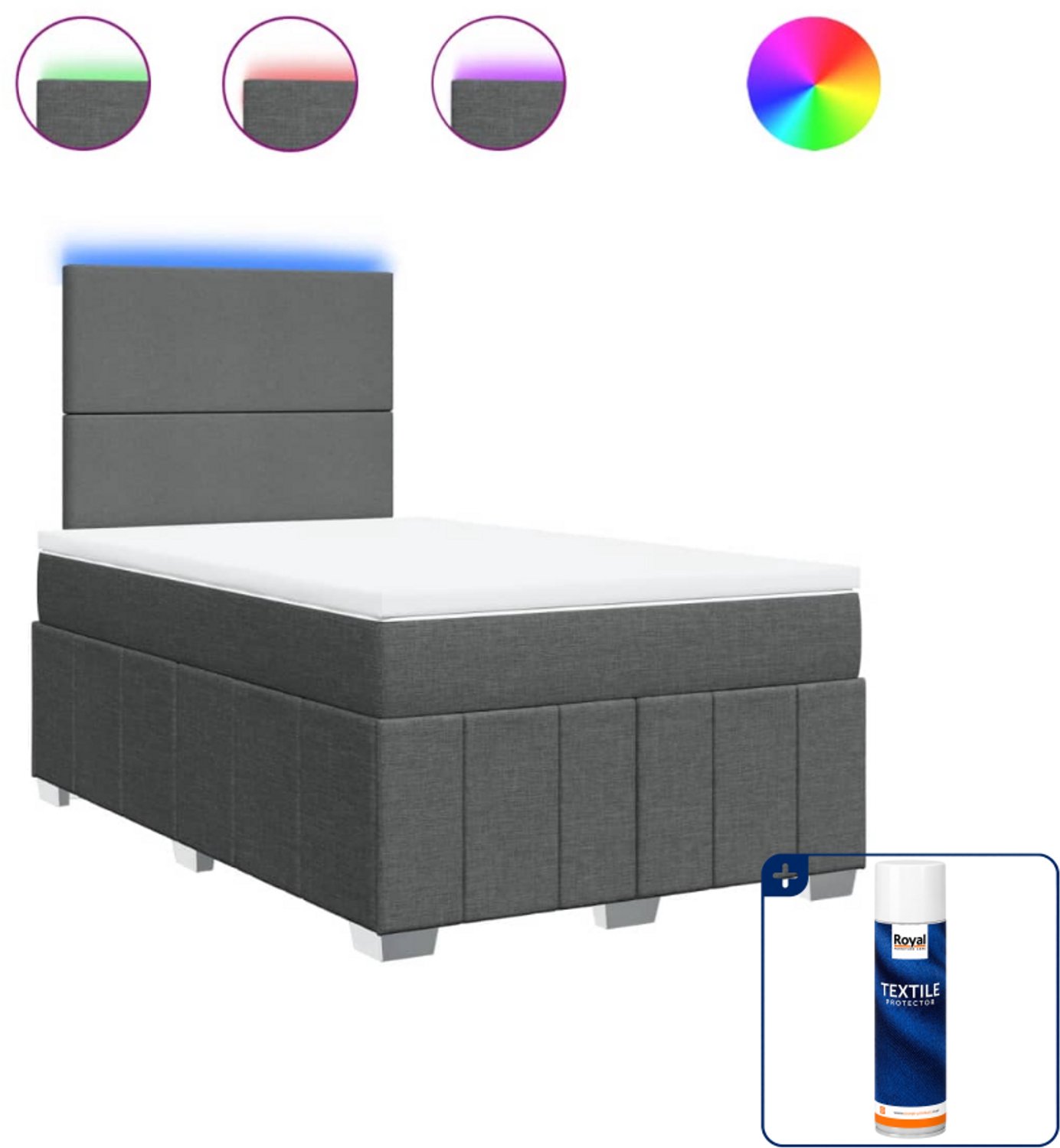 vidaXL boxspring met matras - 120 x 190 cm - stof - donkergrijs - Inclusief textielbeschermer 500 ml