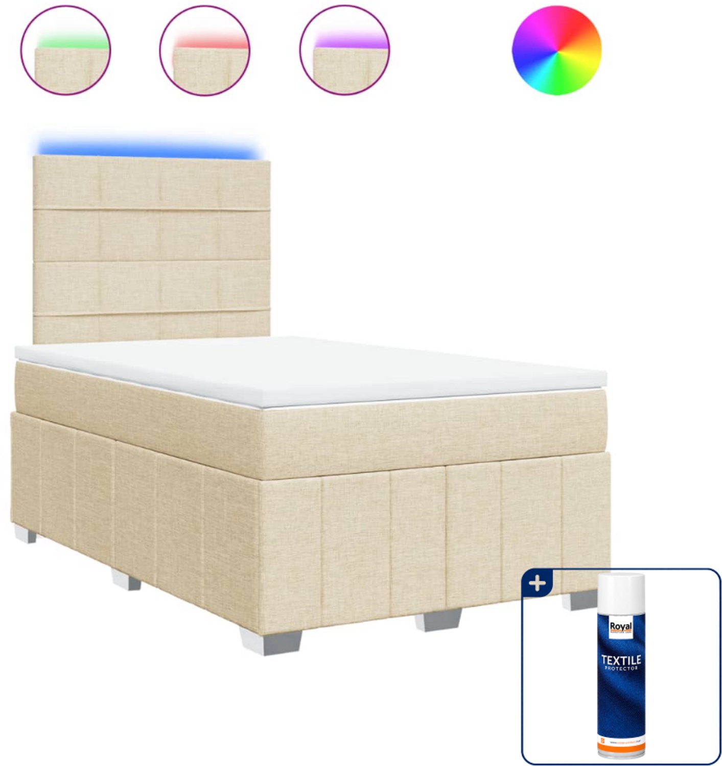 vidaXL boxspring met matras - 120 x 190 cm - stof - crèmekleurig - Inclusief textielbeschermer 500 ml