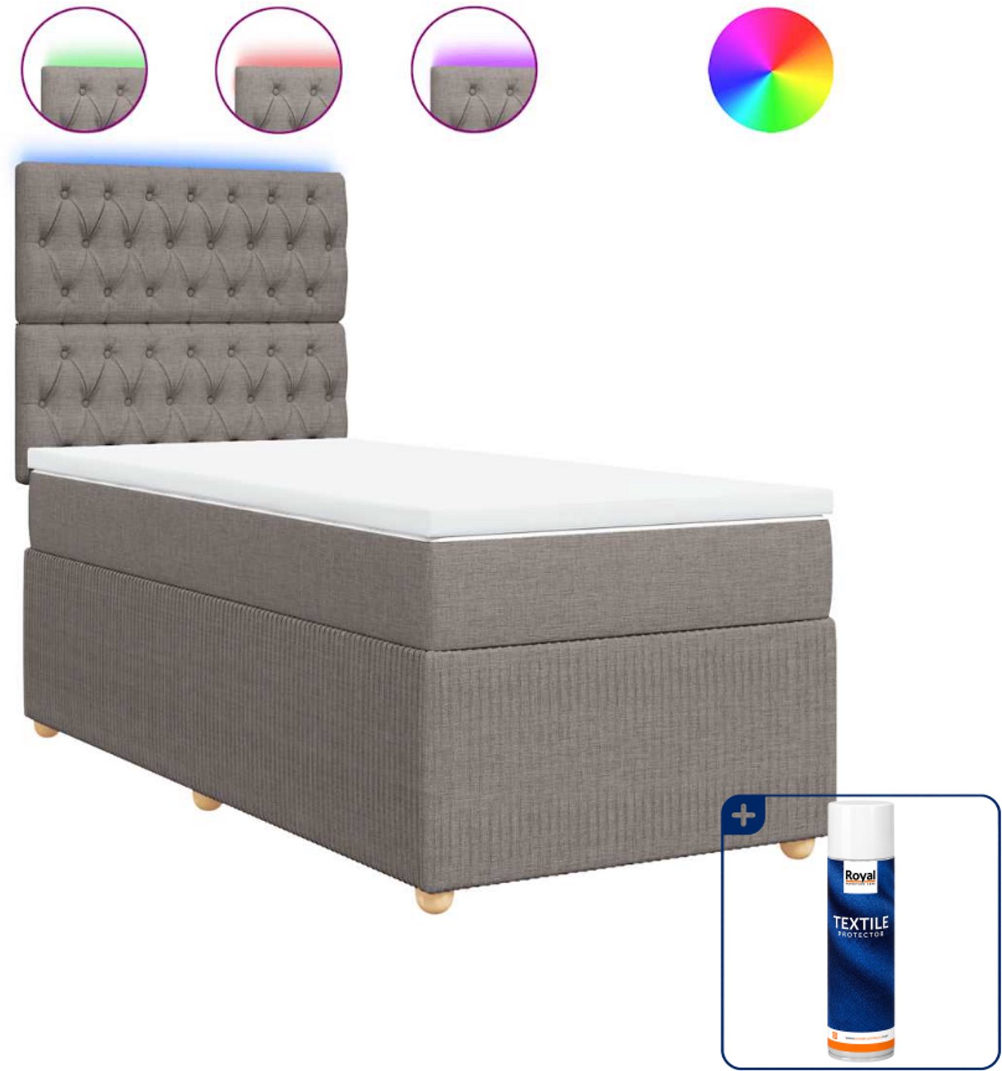 vidaXL boxspring met matras en led - 90 x 200 cm - stof - taupe - Inclusief textielbeschermer 500 ml