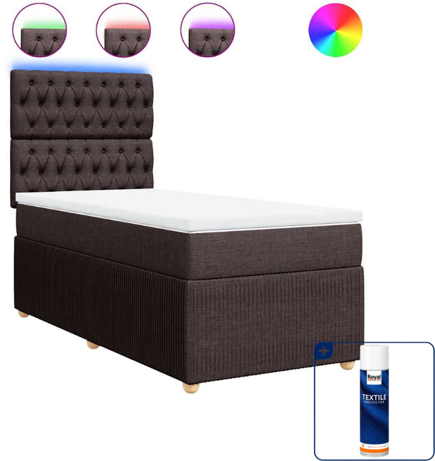 vidaXL boxspring met matras - 100 x 200 cm - stof - donkerbruin - Inclusief textielbeschermer 500 ml