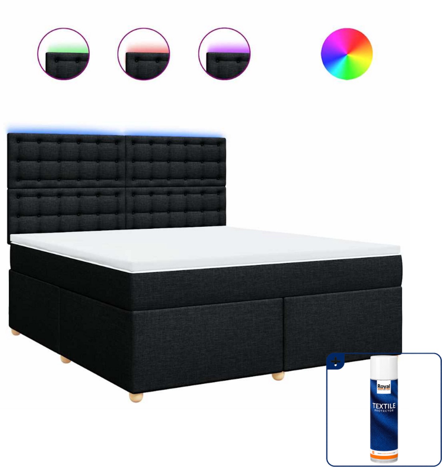 vidaXL boxspring met matras - Kingsize - 180 x 200 cm - zwart - Inclusief textielbeschermer 500 ml