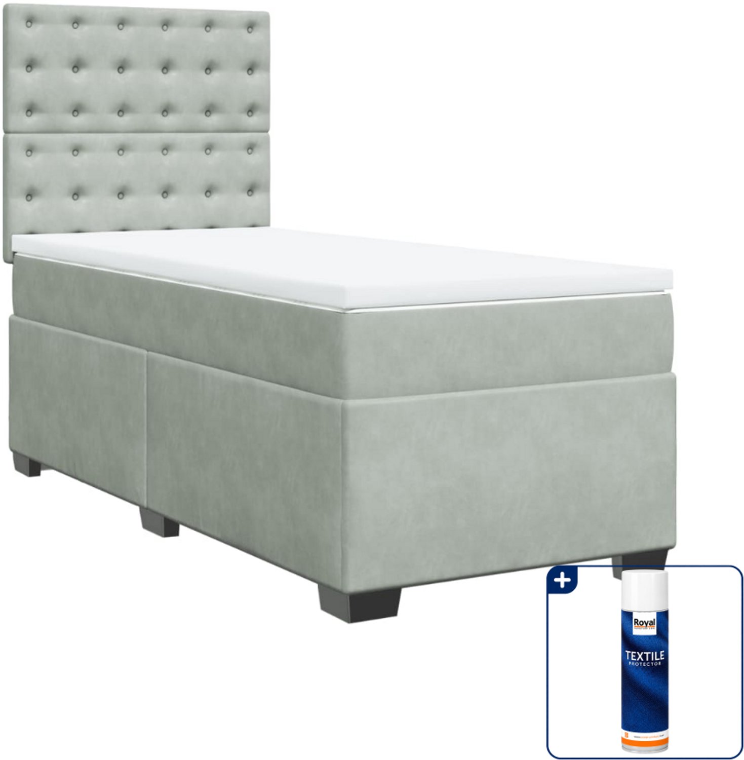vidaXL boxspring met matras 90 x 200 cm - fluweel - lichtgrijs - Inclusief textielbeschermer 500 ml