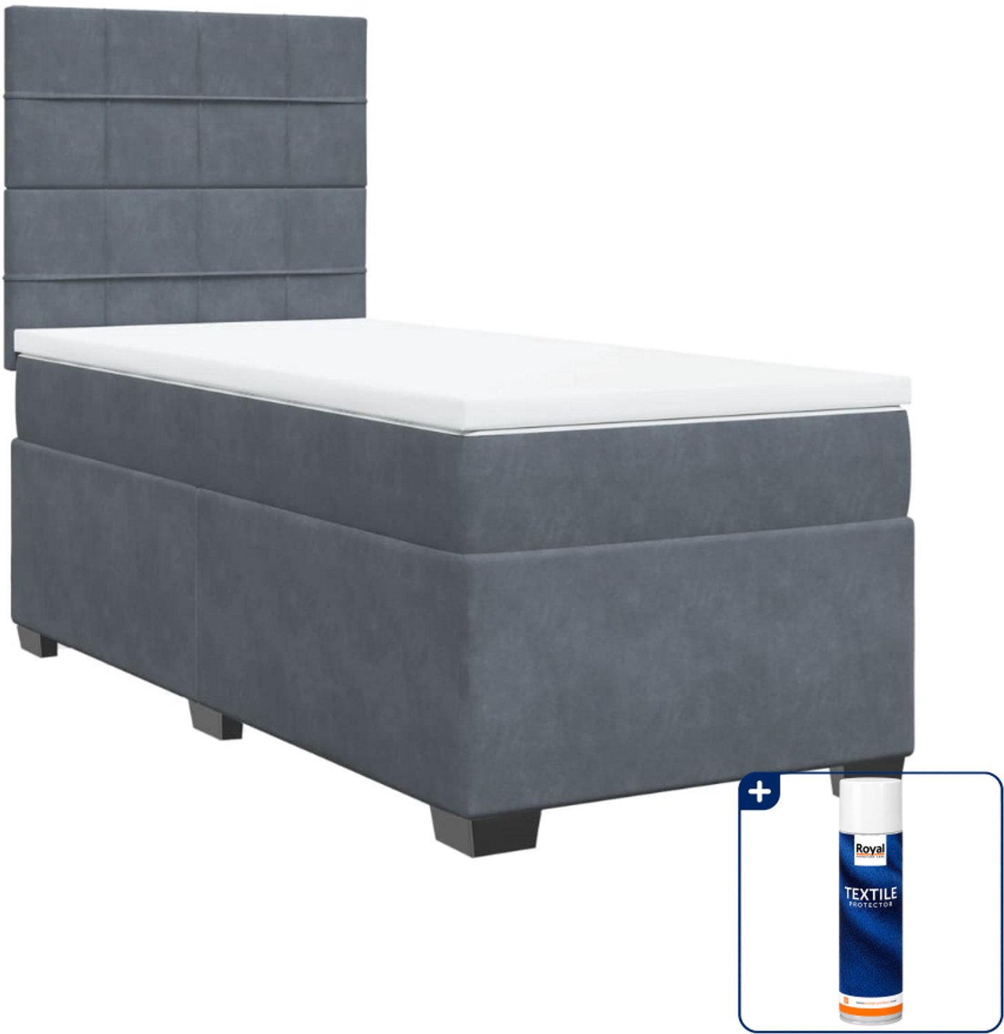 vidaXL boxspring met matras 90 x 190 cm - fluweel - donkergrijs - Inclusief textielbeschermer 500 ml