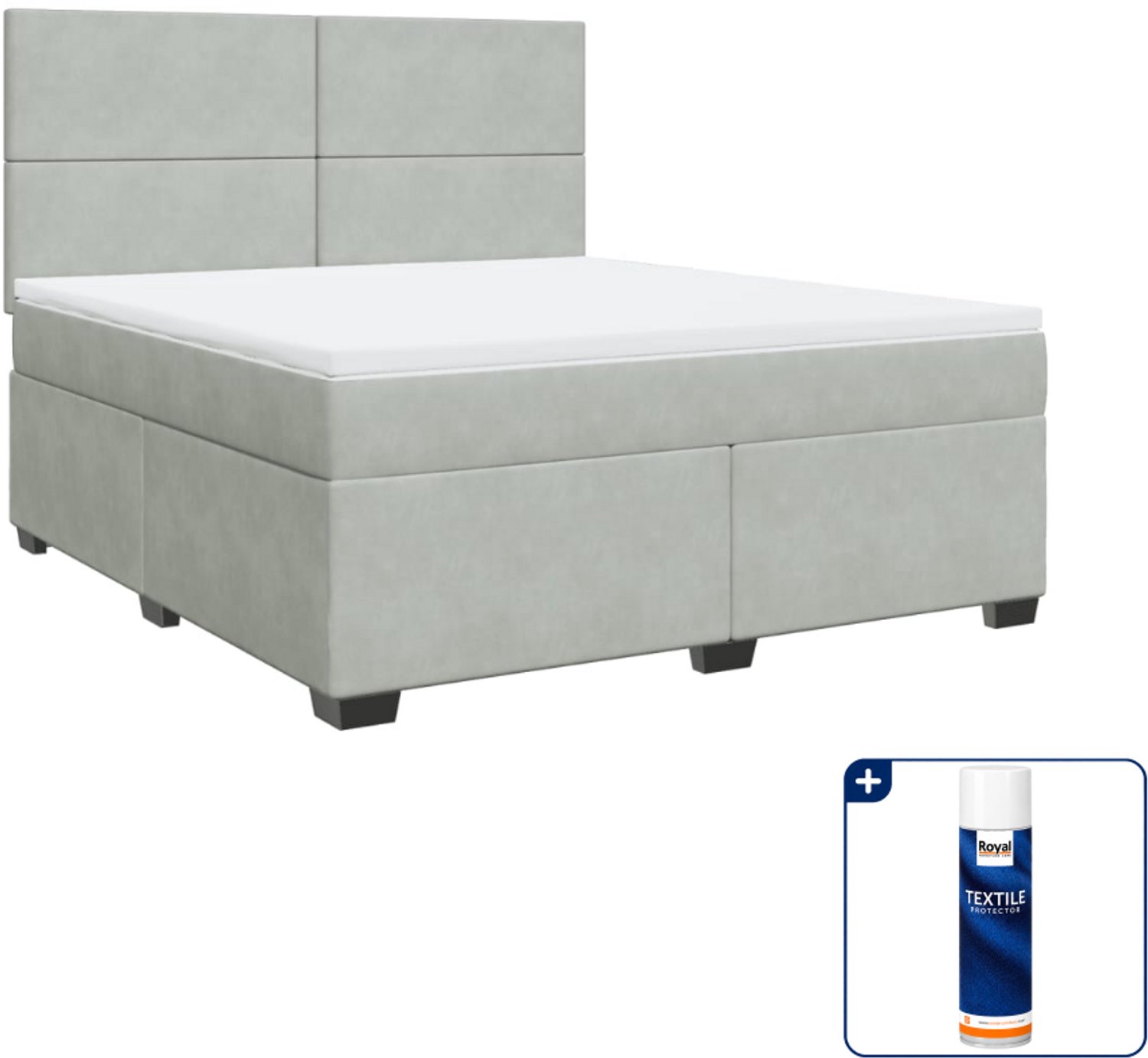 vidaXL Kingsize boxspring met matras - fluweel - lichtgrijs - Inclusief textielbeschermer 500 ml