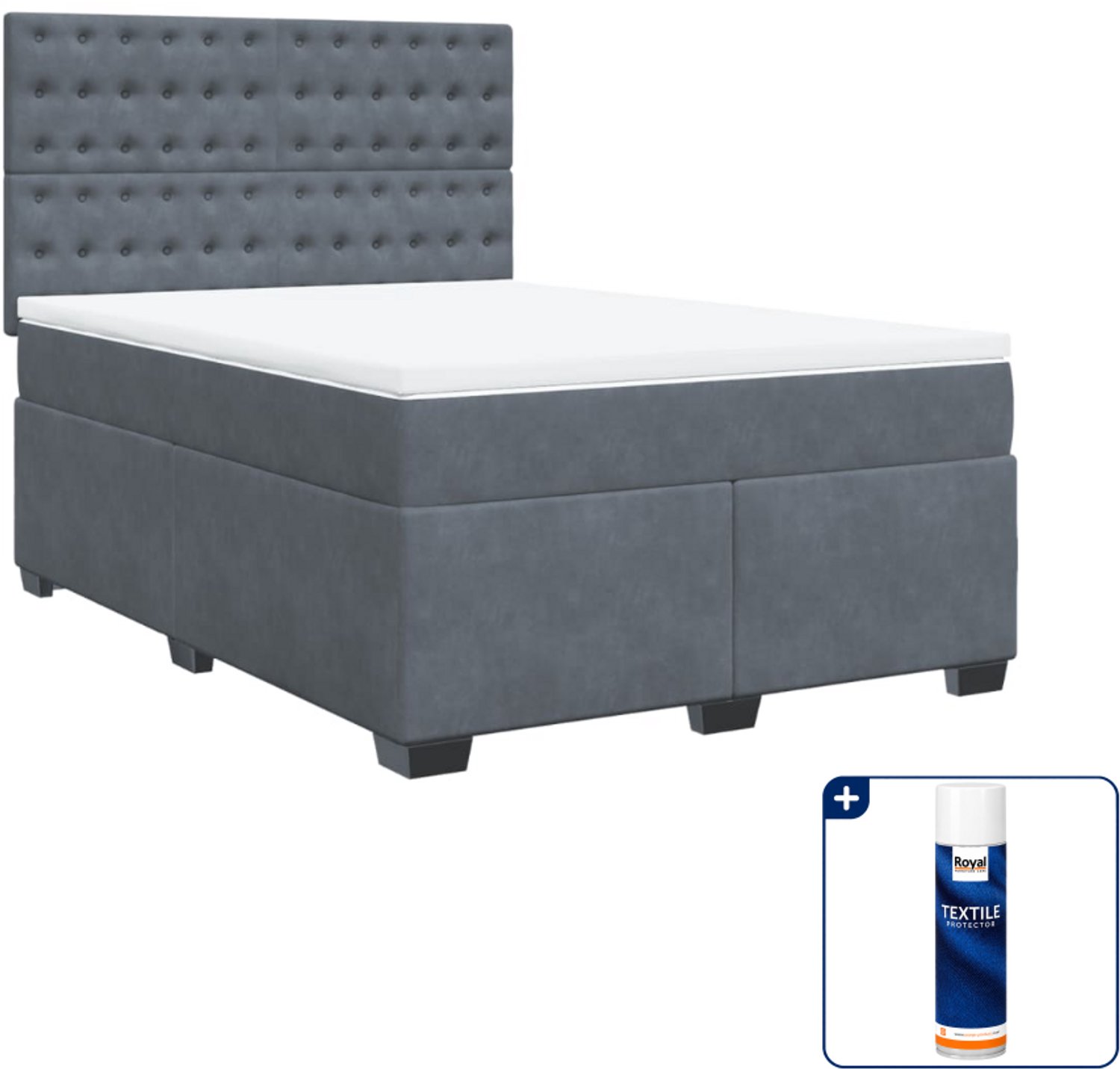 vidaXL boxspring Small double - 140 x 200 cm - fluweel - donkergrijs - Inclusief textielbeschermer 500 ml