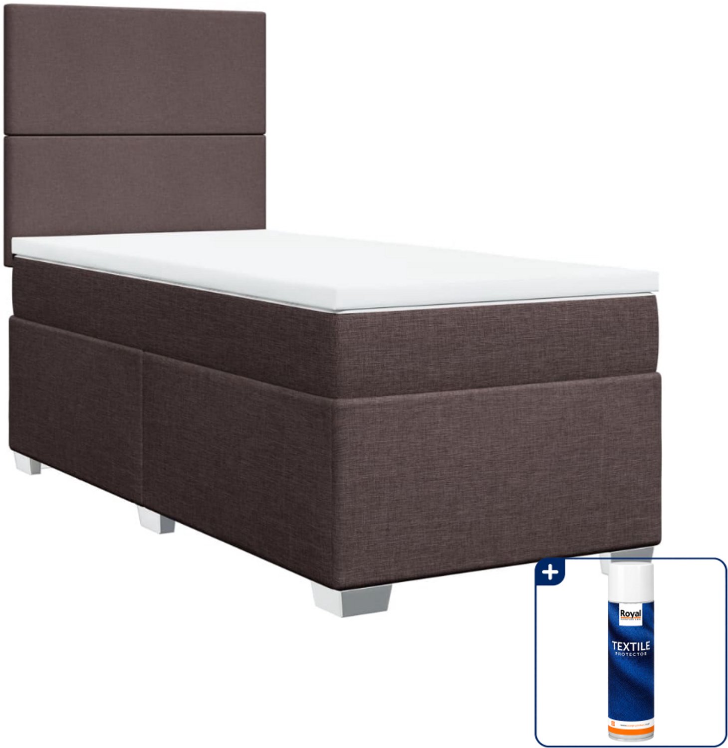 vidaXL boxspring met matras - 80 x 200 cm - stof - donkerbruin - Inclusief textielbeschermer 500 ml