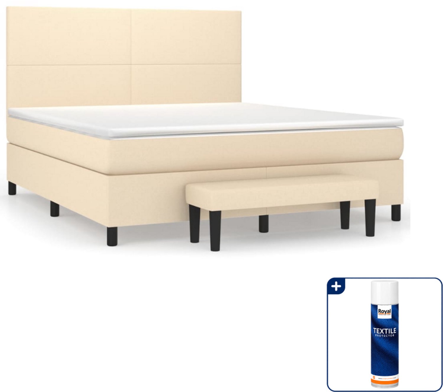 vidaXL Queensize boxspring met matras en bank - stof - crème - Inclusief textielbeschermer 500 ml