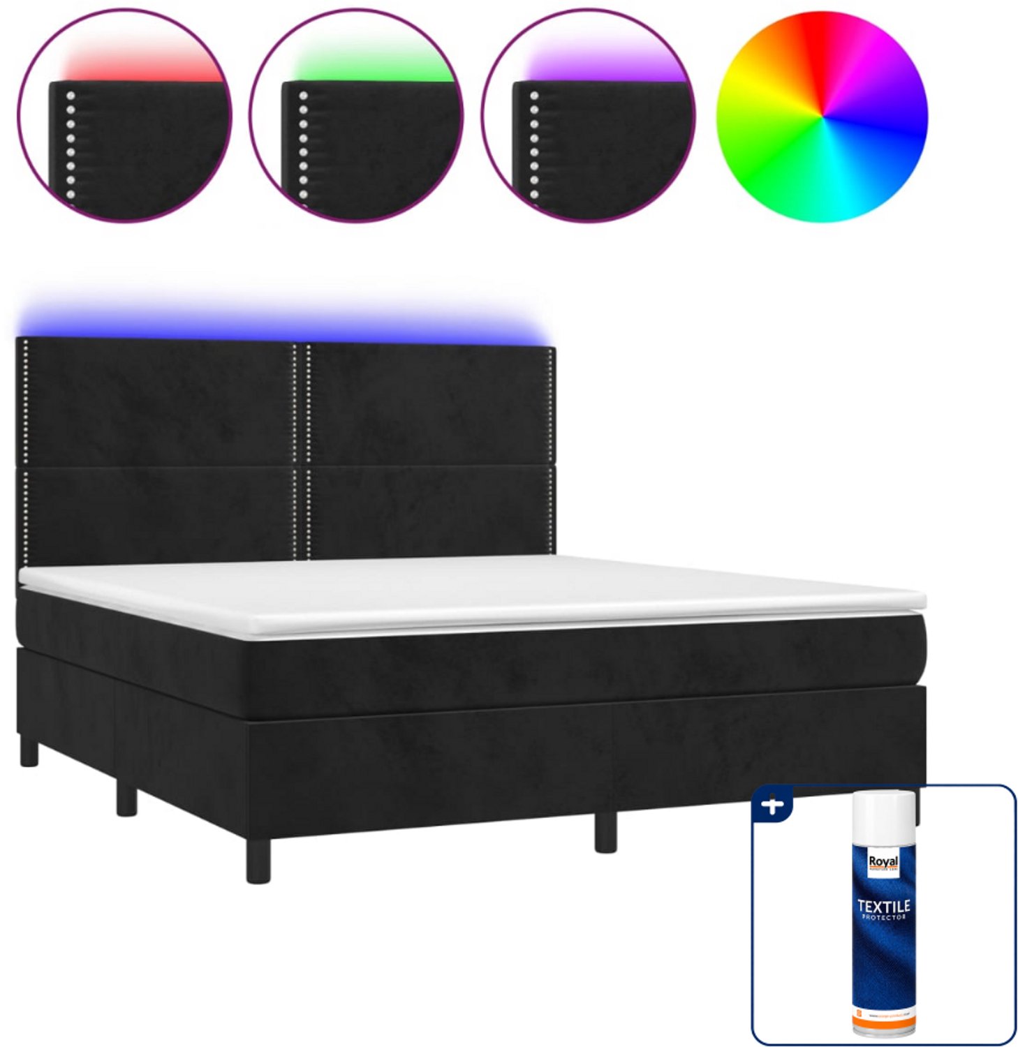 vidaXL Kingsize boxspring met matras en LED - 180 x 200 cm - zwart - Inclusief textielbeschermer 500 ml