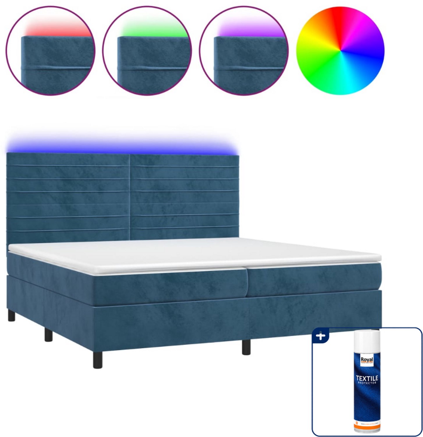 vidaXL Super kingsize boxspring met matras en LED - donkerblauw - Inclusief textielbeschermer 500 ml
