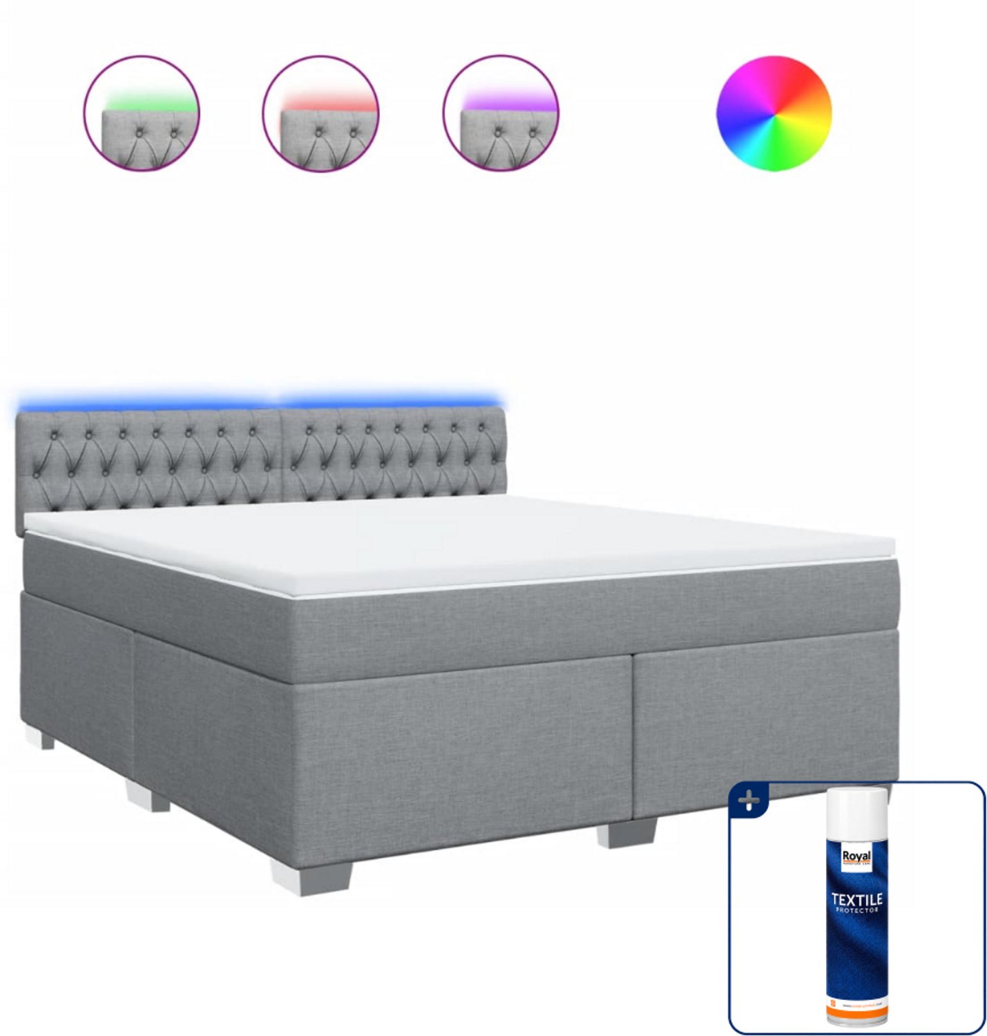vidaXL boxspring Kingsize - 180 x 200 cm - stof - lichtgrijs - Inclusief textielbeschermer 500 ml