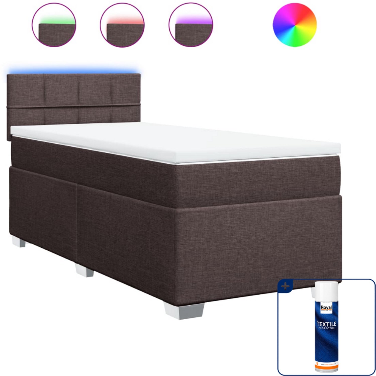 vidaXL boxspring met matras - 90 x 190 cm - donkerbruin - Inclusief textielbeschermer 500 ml