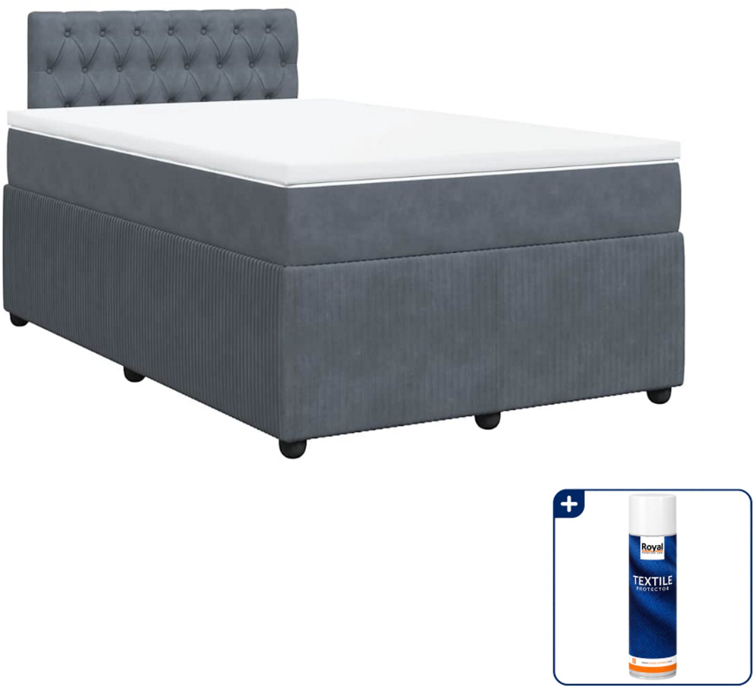 vidaXL boxspring met matras 120 x 200 cm - fluweel - donkergrijs - Inclusief textielbeschermer 500 ml