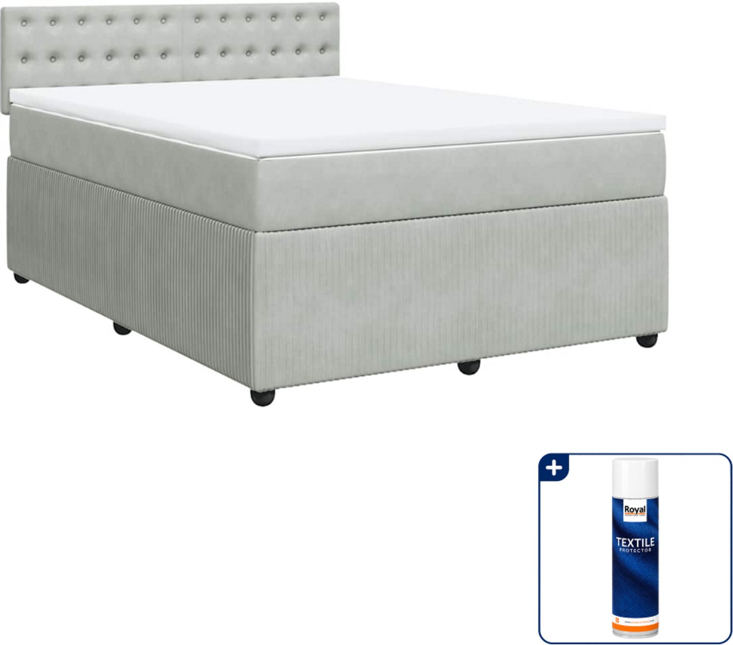 vidaXL boxspring Queensize - 160 x 200 cm - fluweel - lichtgrijs - Inclusief textielbeschermer 500 ml