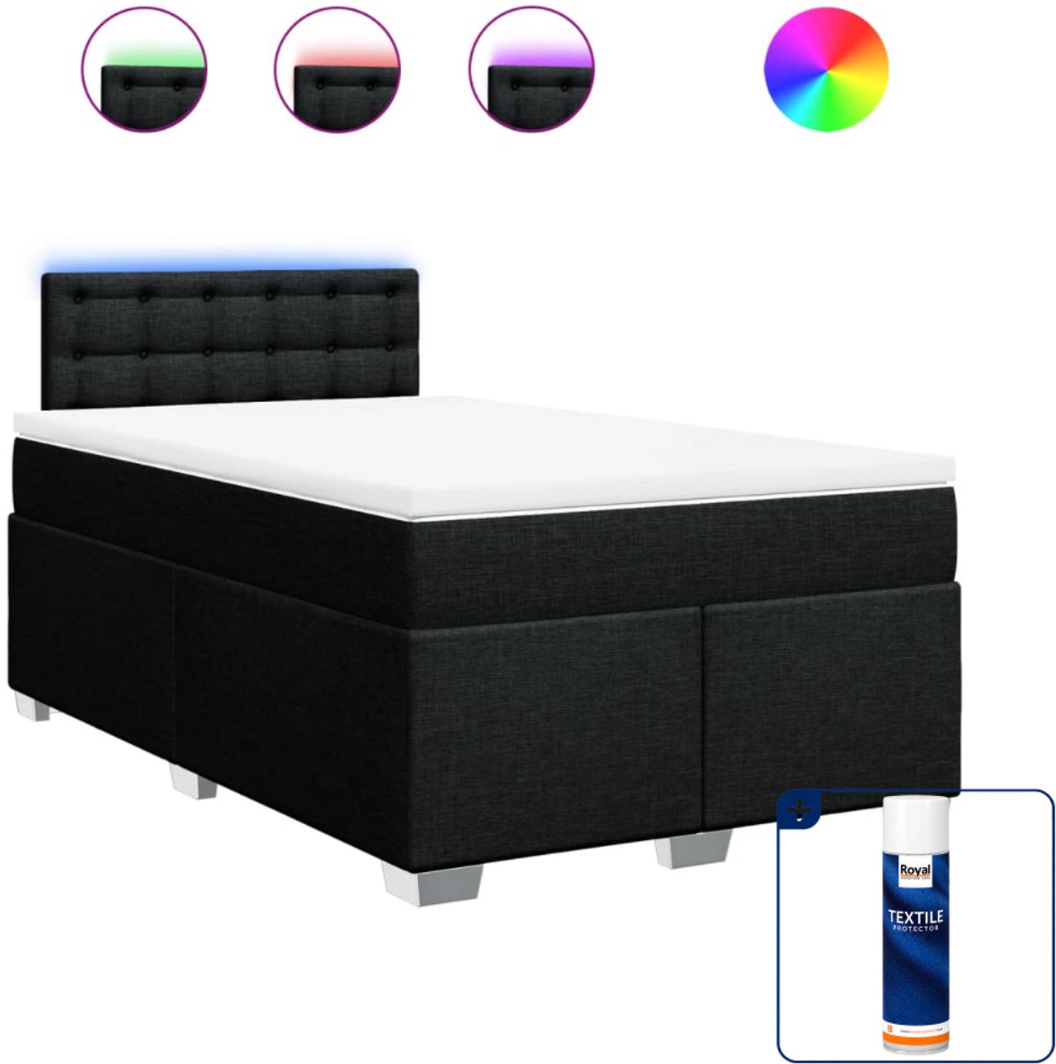 vidaXL boxspring met matras - 120 x 200 cm - stof - zwart - Inclusief textielbeschermer 500 ml