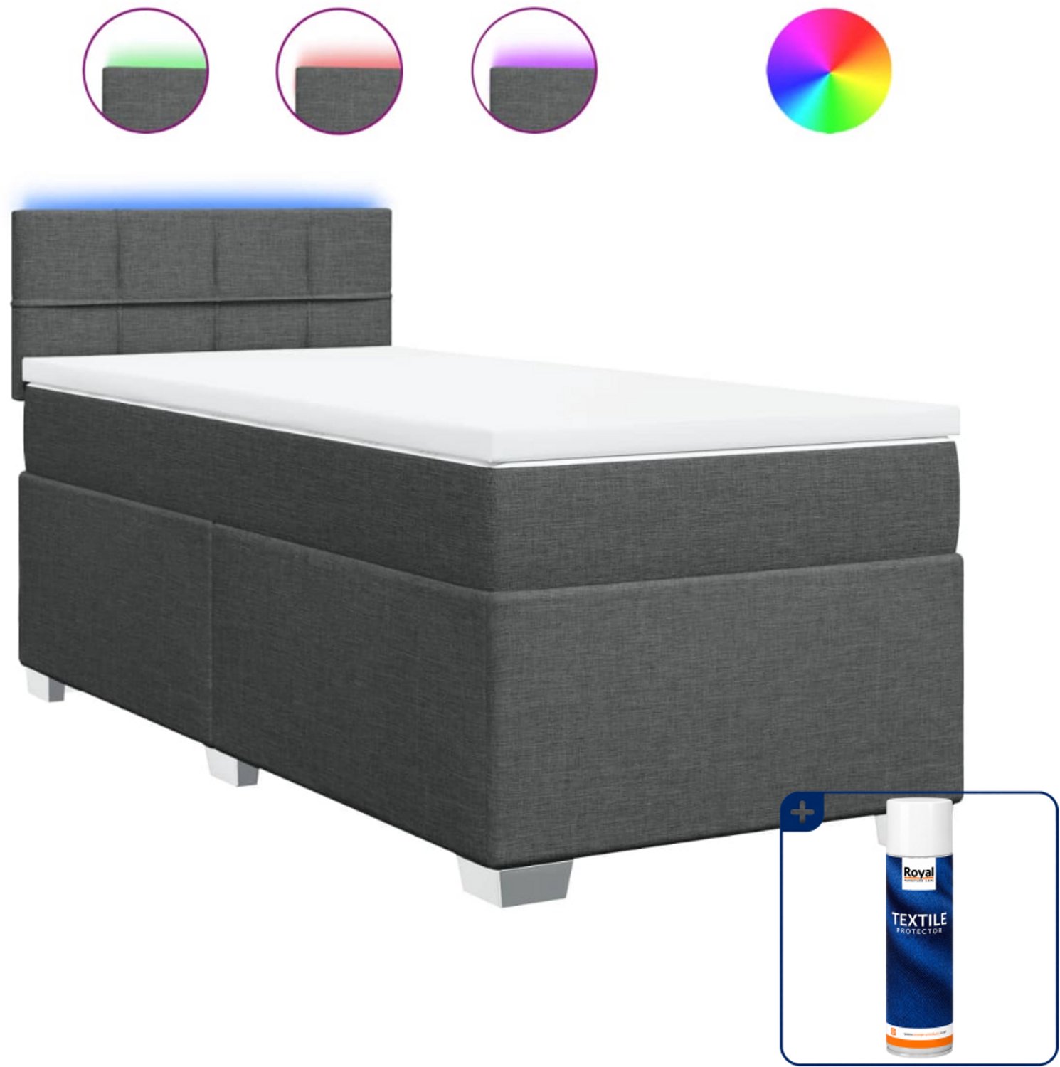 vidaXL boxspring met matras - 90 x 200 cm - donkergrijs - Inclusief textielbeschermer 500 ml