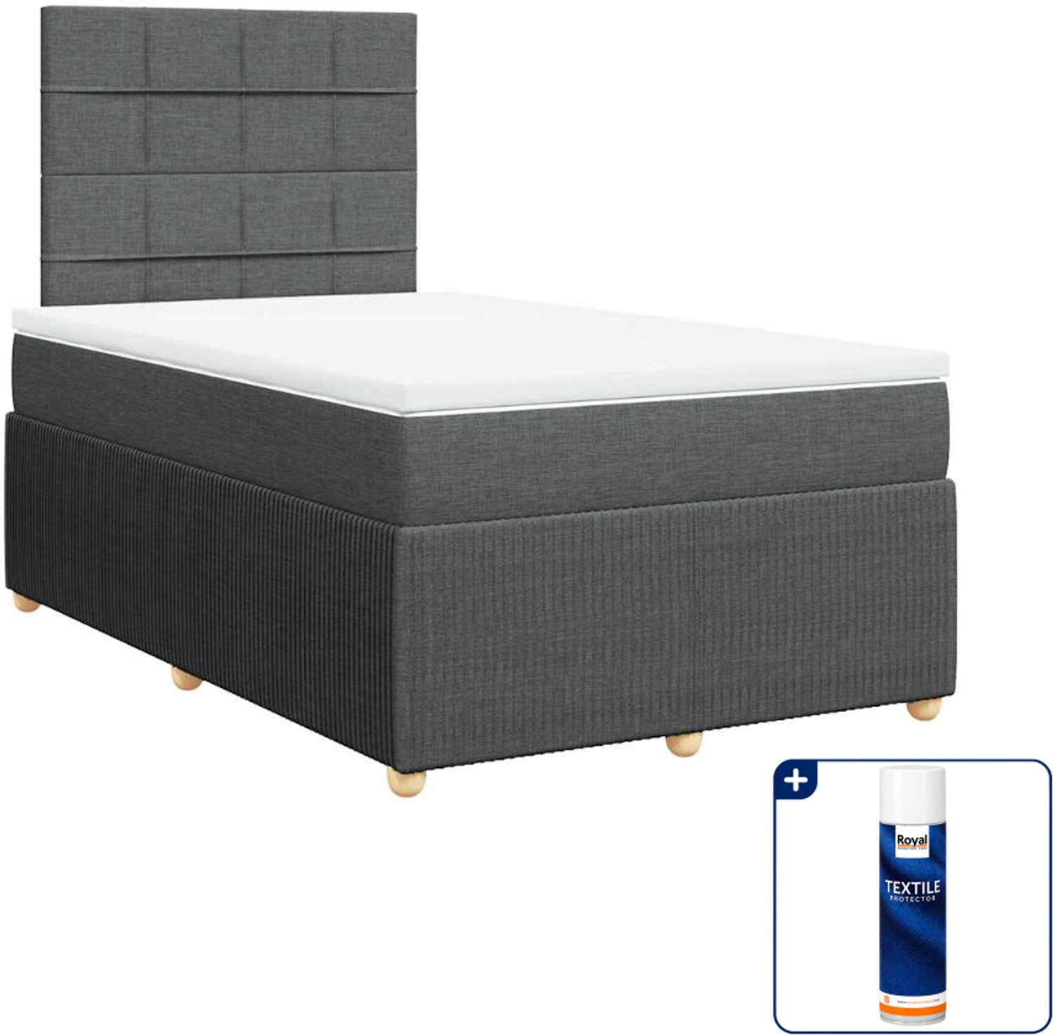 vidaXL boxspring met matras - 120 x 200 cm - stof - donkergrijs - Inclusief textielbeschermer 500 ml