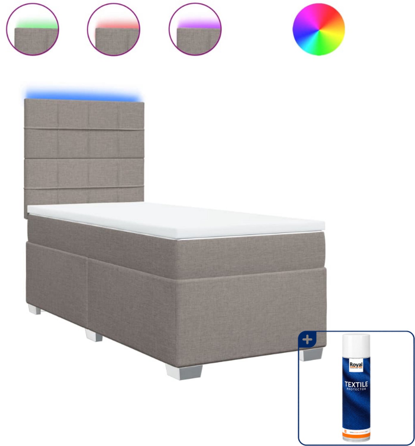 vidaXL boxspring met matras 80 x 200 cm - stof - taupe - Inclusief textielbeschermer 500 ml