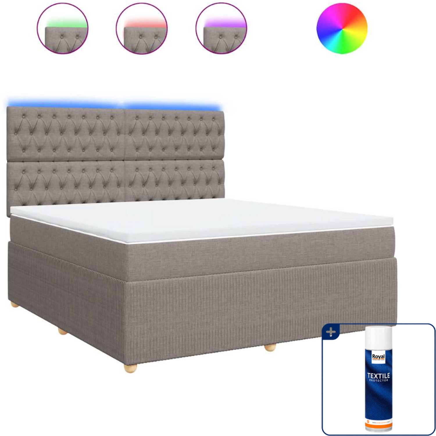vidaXL Boxspring - Kingsize - 180 x 200 cm - taupe - Inclusief textielbeschermer 500 ml