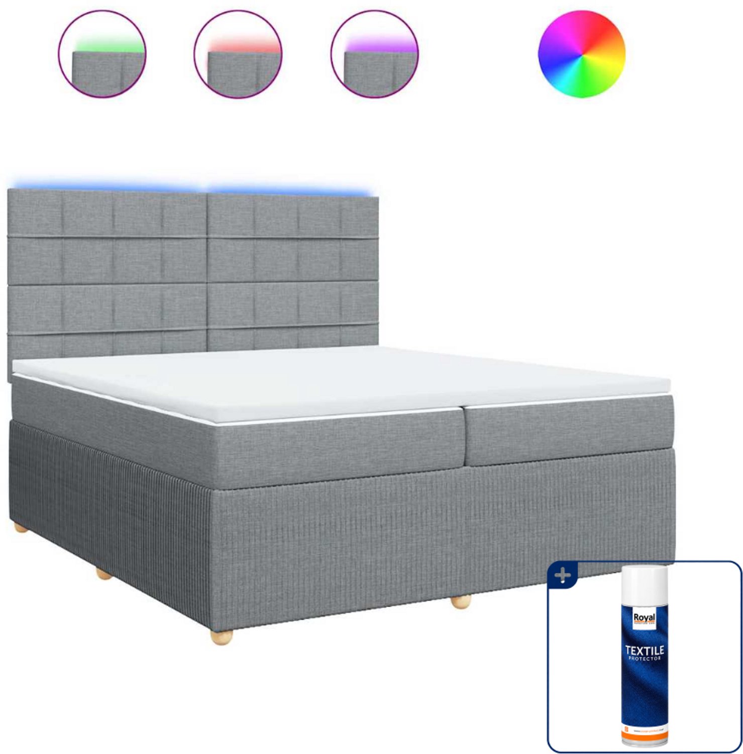 vidaXL boxspring - Super kingsize - 200 x 200 cm - lichtgrijs - Inclusief textielbeschermer 500 ml