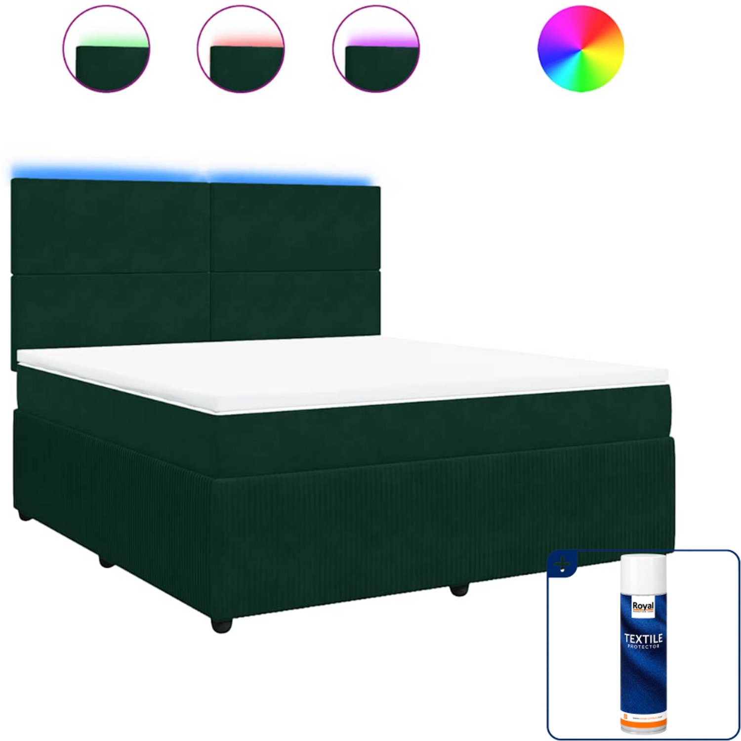 vidaXL Boxspring Kingsize - 180 x 200 cm - fluweel - donkergroen - Inclusief textielbeschermer 500 ml Bruin