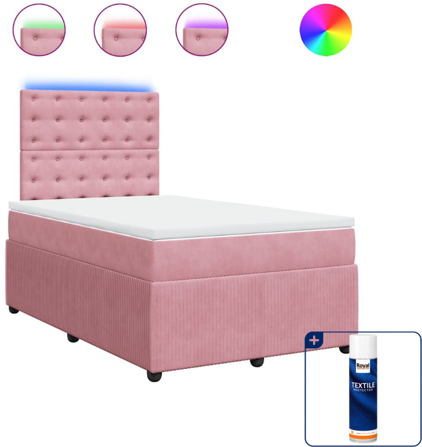 vidaXL boxspring met matras - 120 x 190 cm - fluweel - roze - Inclusief textielbeschermer 500 ml Bruin