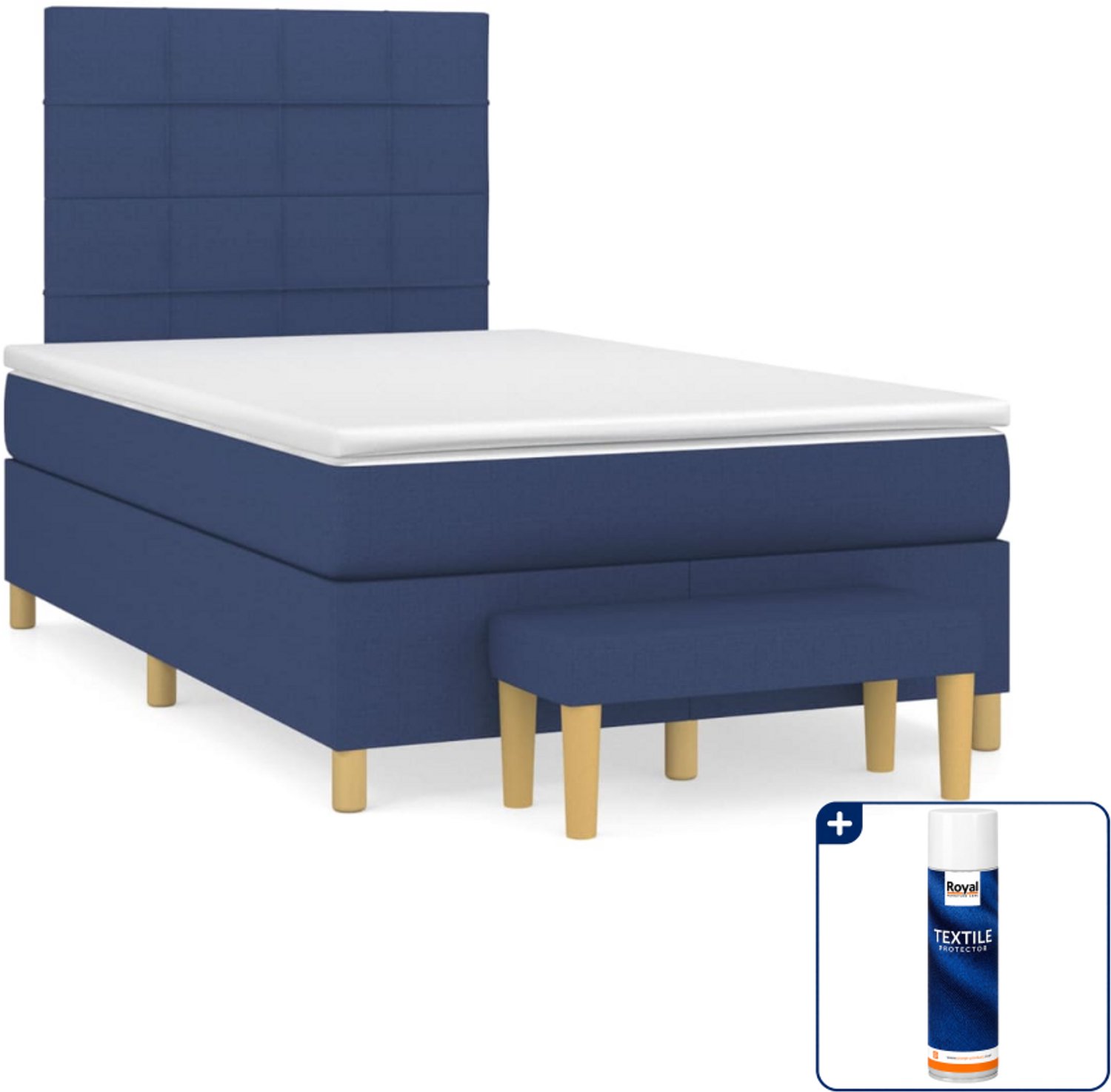 vidaXL boxspring met matras en bankje - 120 x 200 cm - blauw - Inclusief textielbeschermer 500 ml