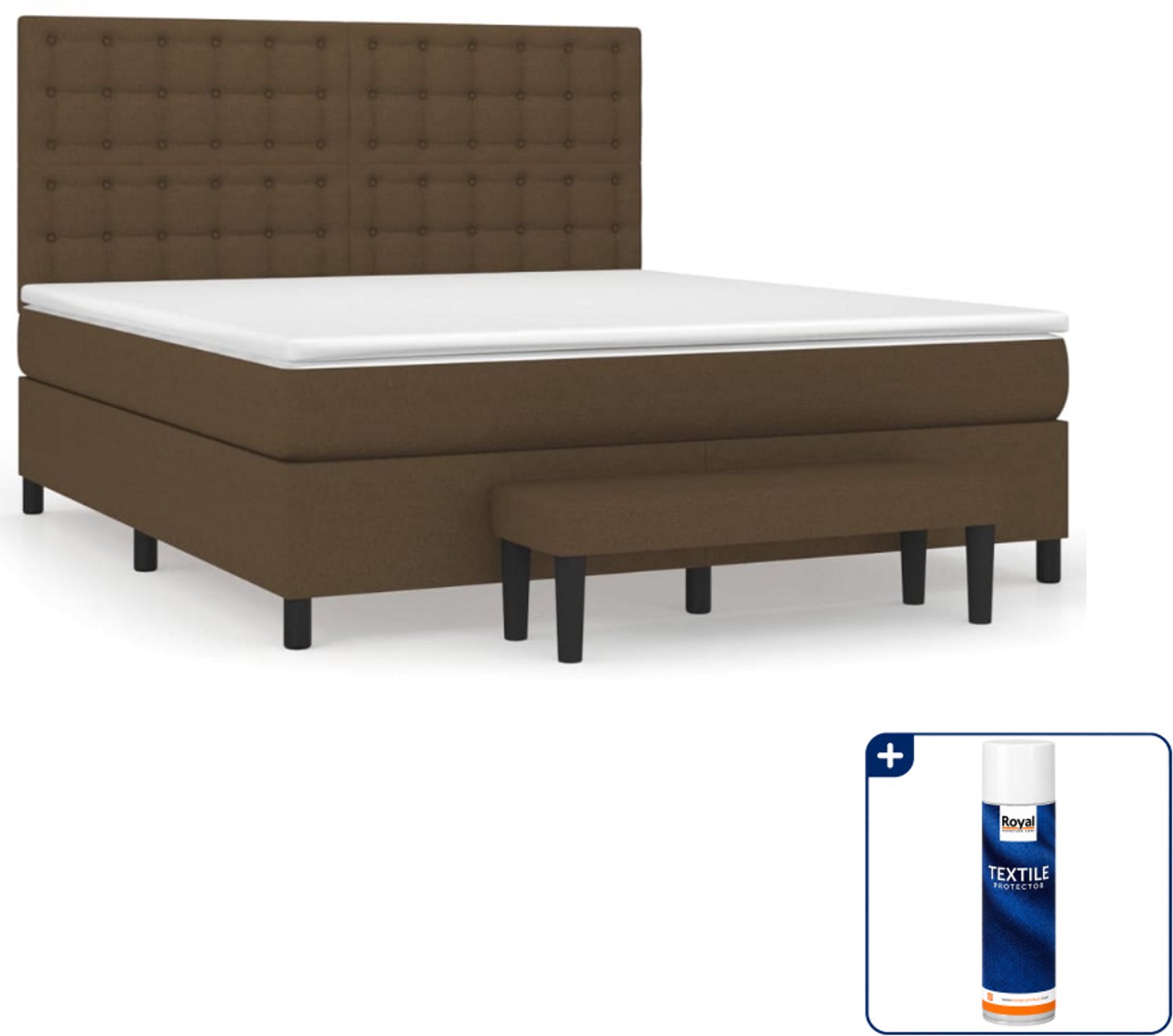 vidaXL Queensize boxspring met matras en bank - 160 x 200 cm - donkerbruin - Inclusief textielbeschermer 500 ml