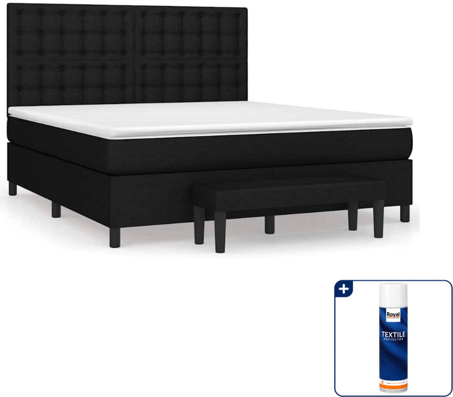 vidaXL boxspring met matras - Kingsize - 180 x 200 cm - zwart - Inclusief textielbeschermer 500 ml