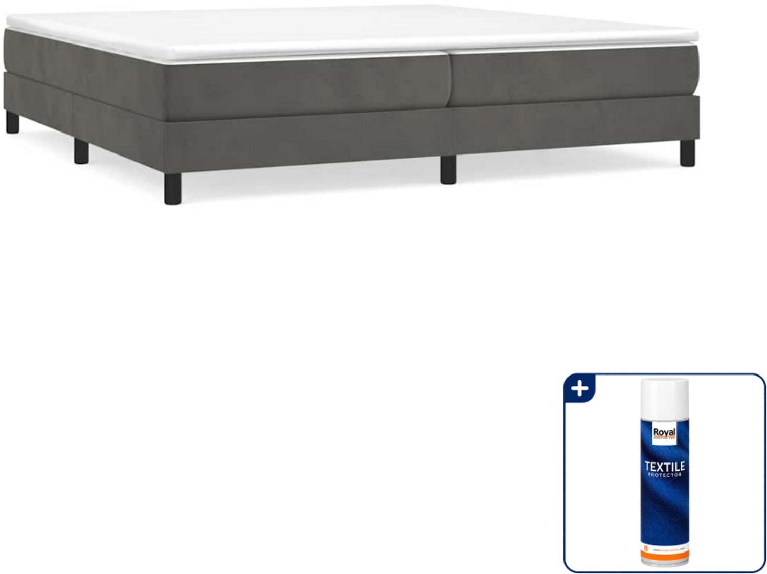 vidaXL Boxspring - Super kingsize - 200 x 200 cm - fluweel - donkergrijs - Inclusief textielbeschermer 500 ml