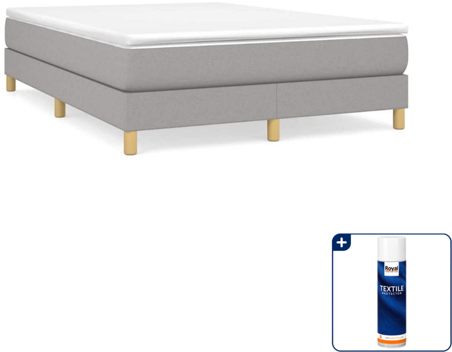 vidaXL Boxspring - Small double - 140 x 200 cm - lichtgrijs - Inclusief textielbeschermer 500 ml