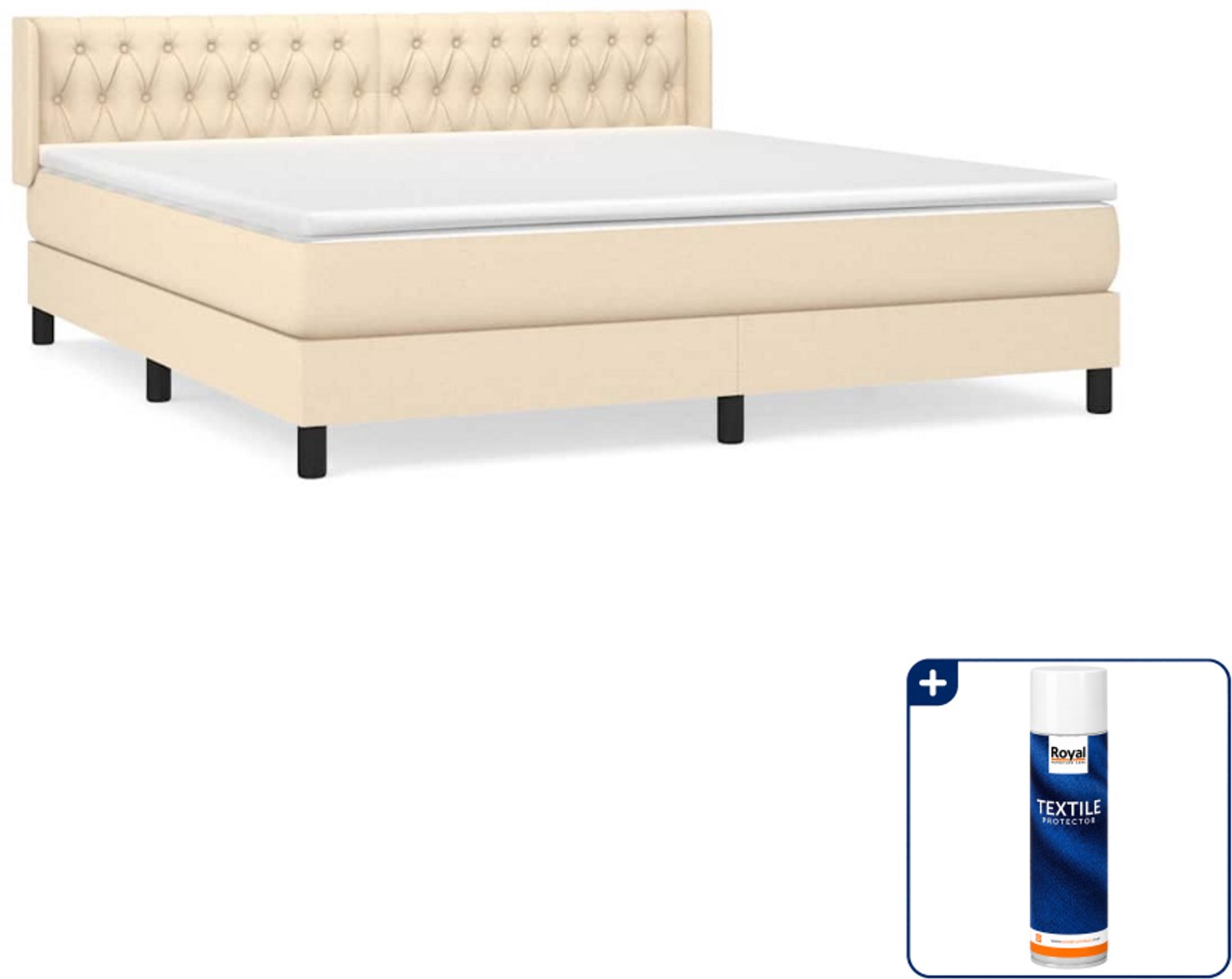 vidaXL boxspring met matras - Kingsize - 180 x 200 cm - crème - Inclusief textielbeschermer 500 ml