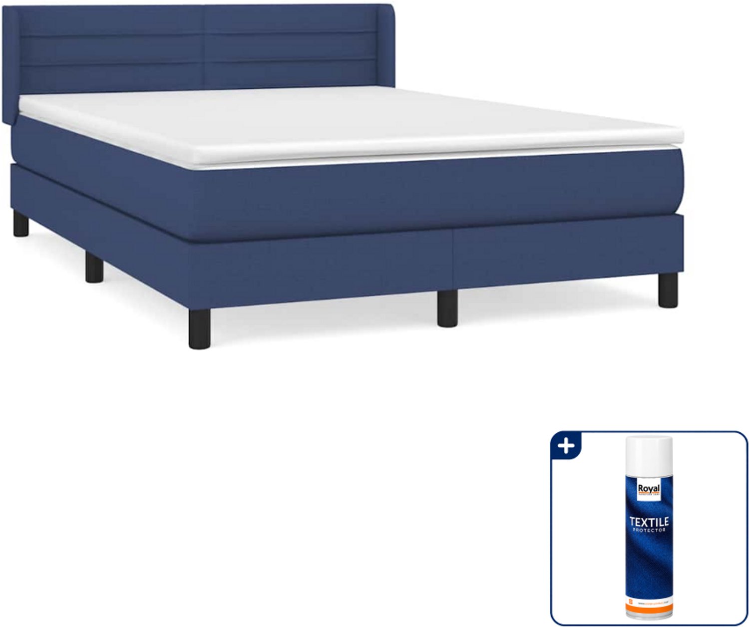 vidaXL Boxspring Small double 140x200 cm - stof - blauw - Inclusief textielbeschermer 500 ml
