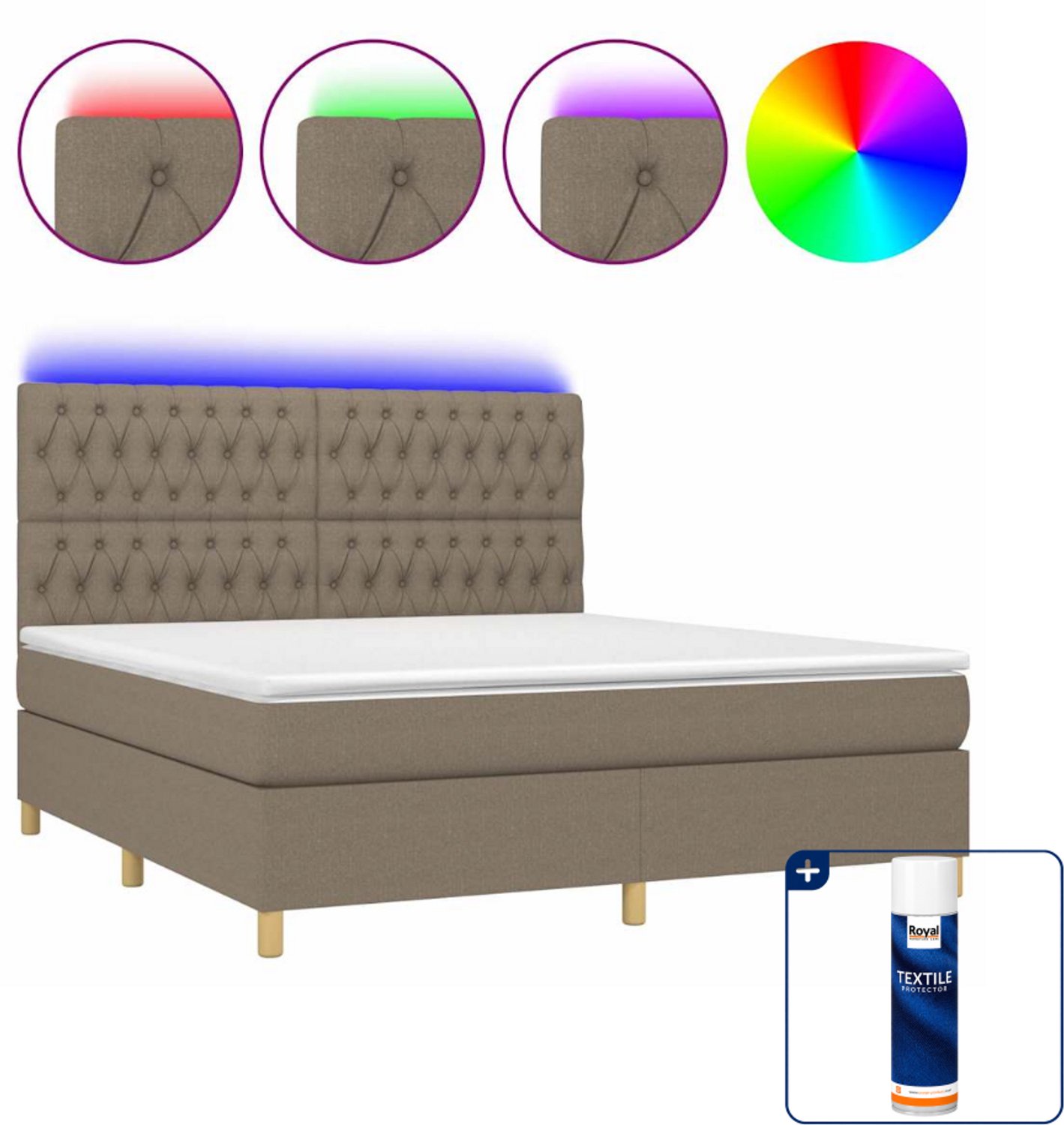vidaXL boxspring met matras en led - queensize - 160 x 200 cm - taupe - Inclusief textielbeschermer 500 ml
