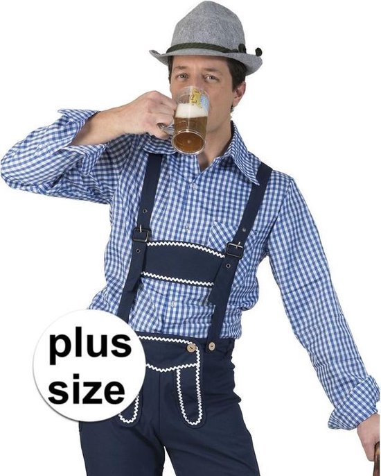 Grote maat blauw/wit geruit tiroler verkleed overhemd voor heren - Oktoberfest  kleding... | bol