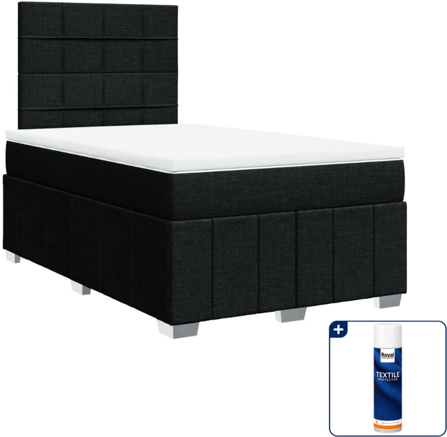 vidaXL boxspring met matras 120 x 190 cm - stof - zwart - Inclusief textielbeschermer 500 ml