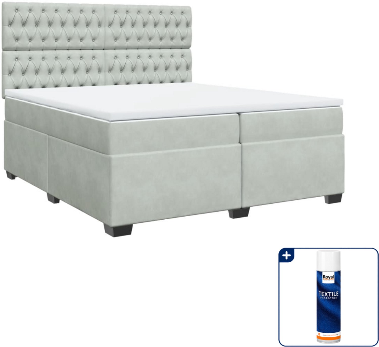 vidaXL Boxspring Super kingsize - 200 x 200 cm - fluweel - lichtgrijs - Inclusief textielbeschermer 500 ml