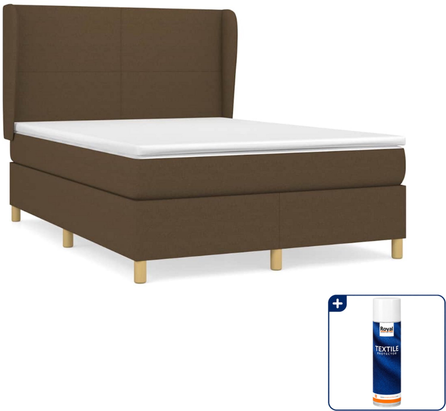 vidaXL boxspring met matras 140 x 190 cm - donkerbruin - Inclusief textielbeschermer 500 ml