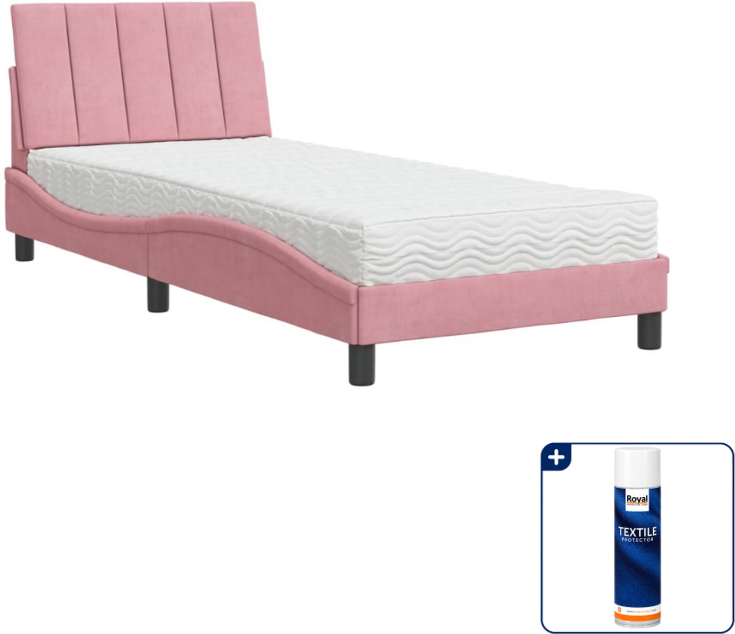 vidaXL Hanko bed met matras - 90 x 200 cm - fluweel - roze - Inclusief textielbeschermer 500 ml