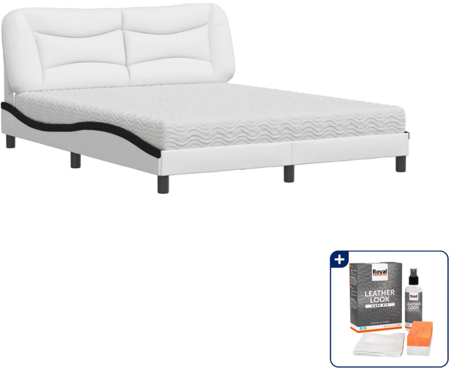 vidaXL bed met matras Hvar - Queensize - 160 x 200 cm - wit en zwart - Inclusief onderhoudsset voor kunstleer 150 ml Grijs