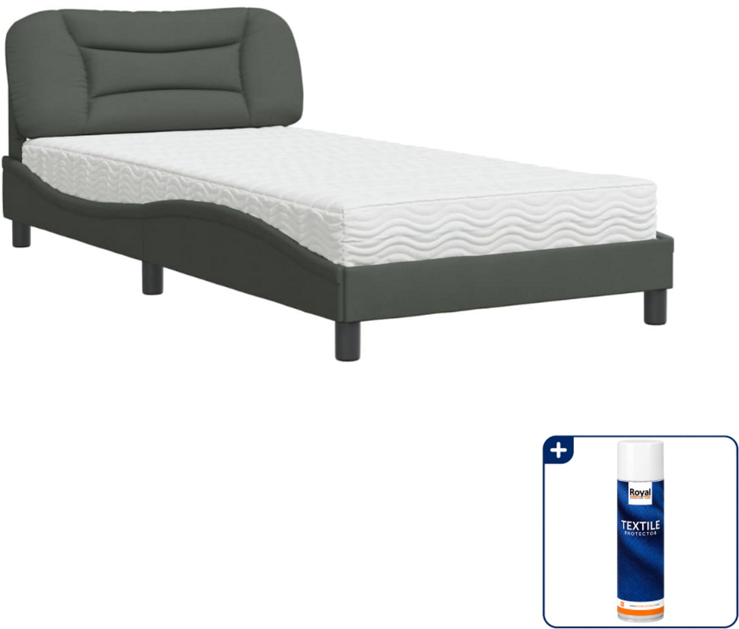 vidaXL Bed met matras Hvar - 100 x 200 cm - donkergrijs - Inclusief textielbeschermer 500 ml Zwart