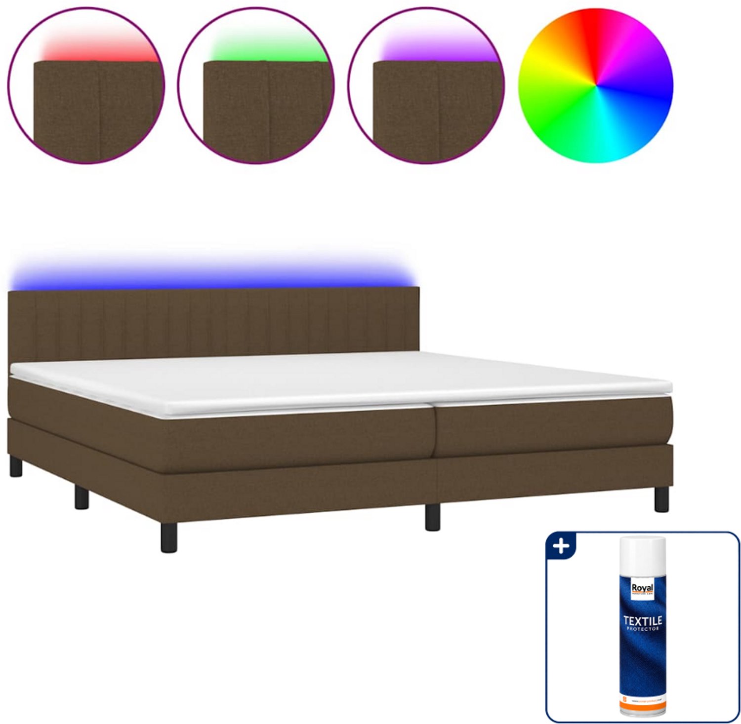 vidaXL boxspring met matras en led - 200 x 200 cm - donkerbruin - Inclusief textielbeschermer 500 ml