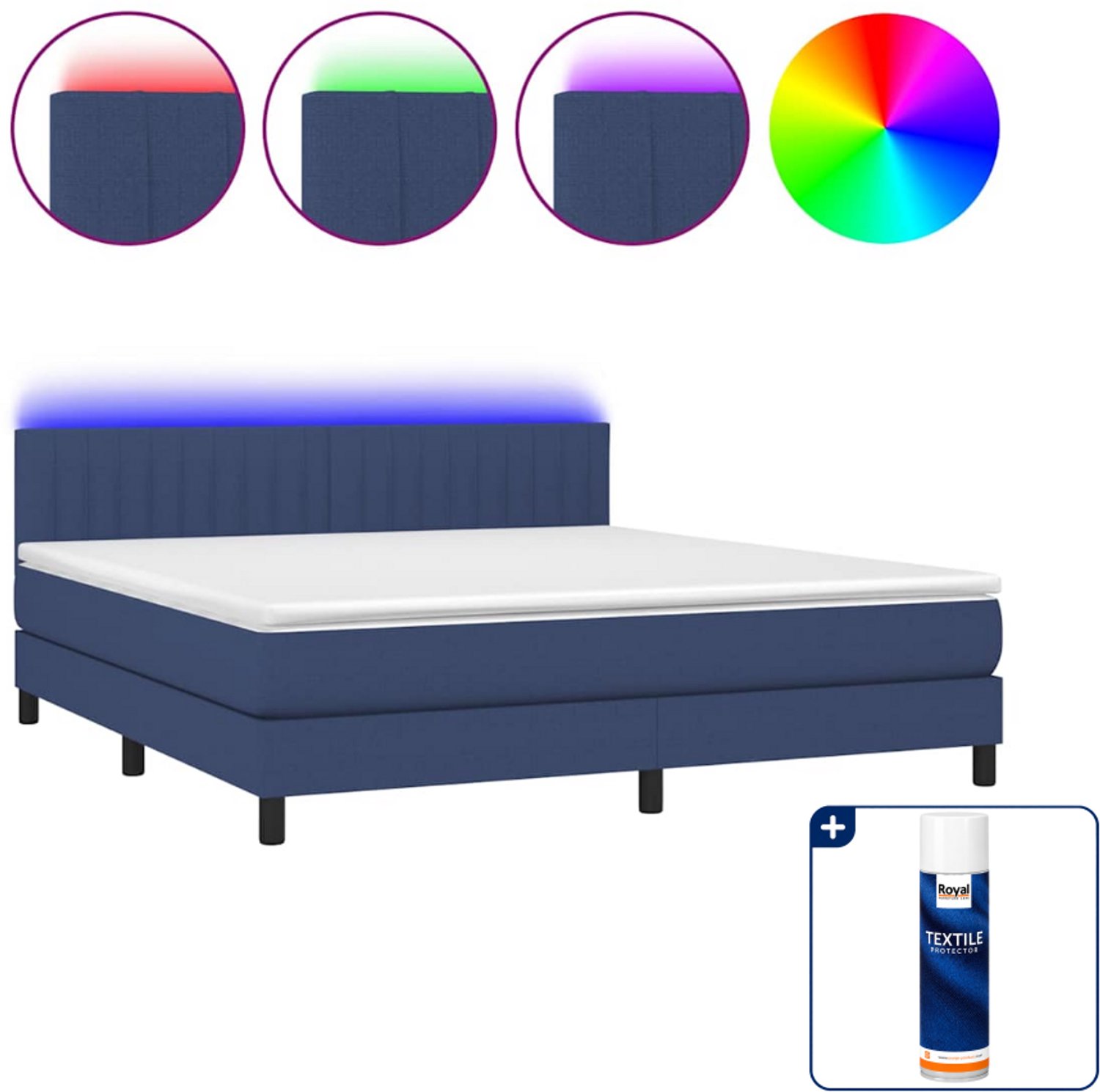 vidaXL Boxspring - Kingsize - 180 x 200 cm - blauw - Inclusief textielbeschermer 500 ml