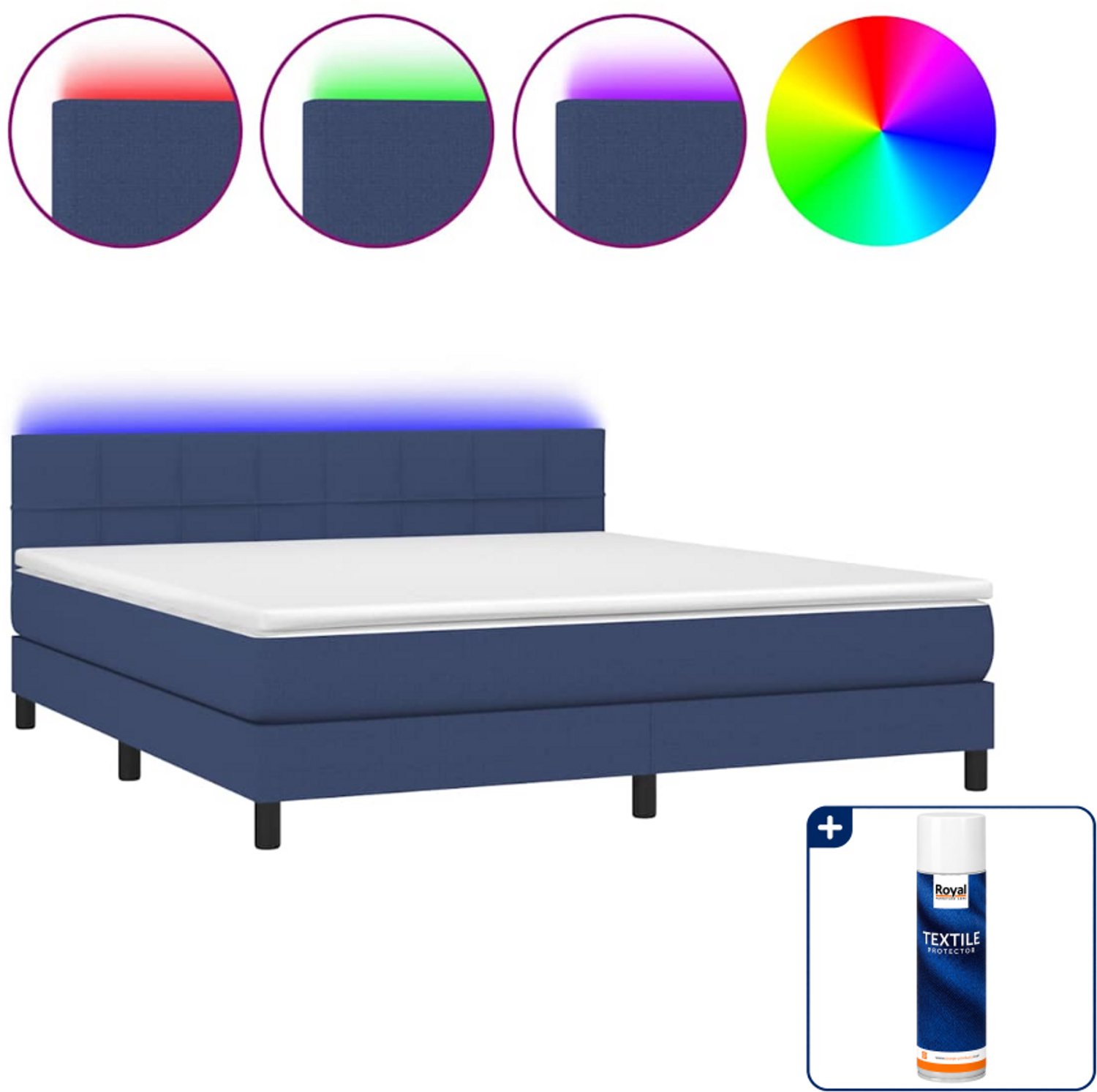 vidaXL Boxspring Kingsize - 180x200 cm - blauw - Inclusief textielbeschermer 500 ml