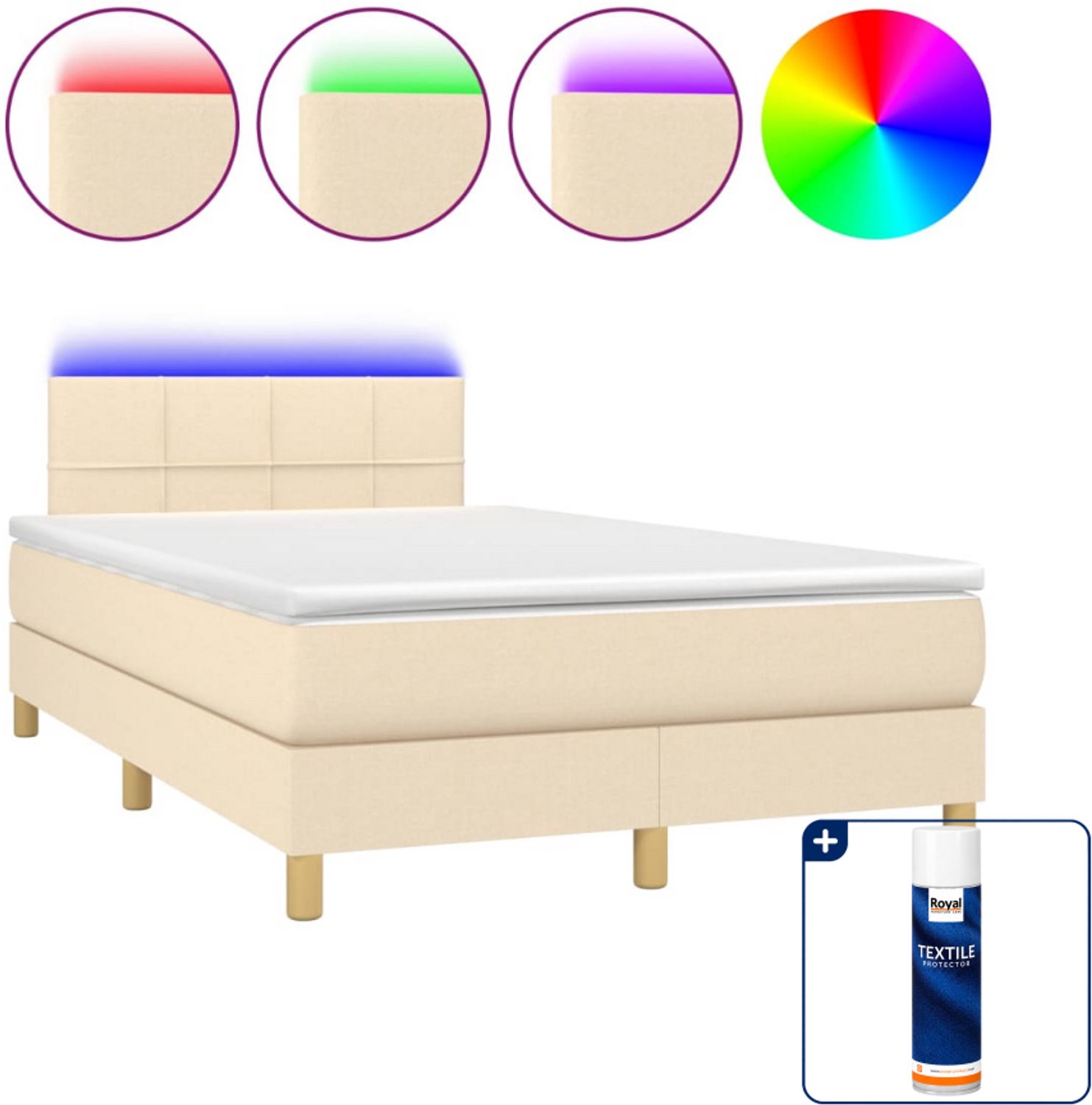 vidaXL boxspring met matras en led - 120 x 200 cm - crèmekleurig - Inclusief textielbeschermer 500 ml